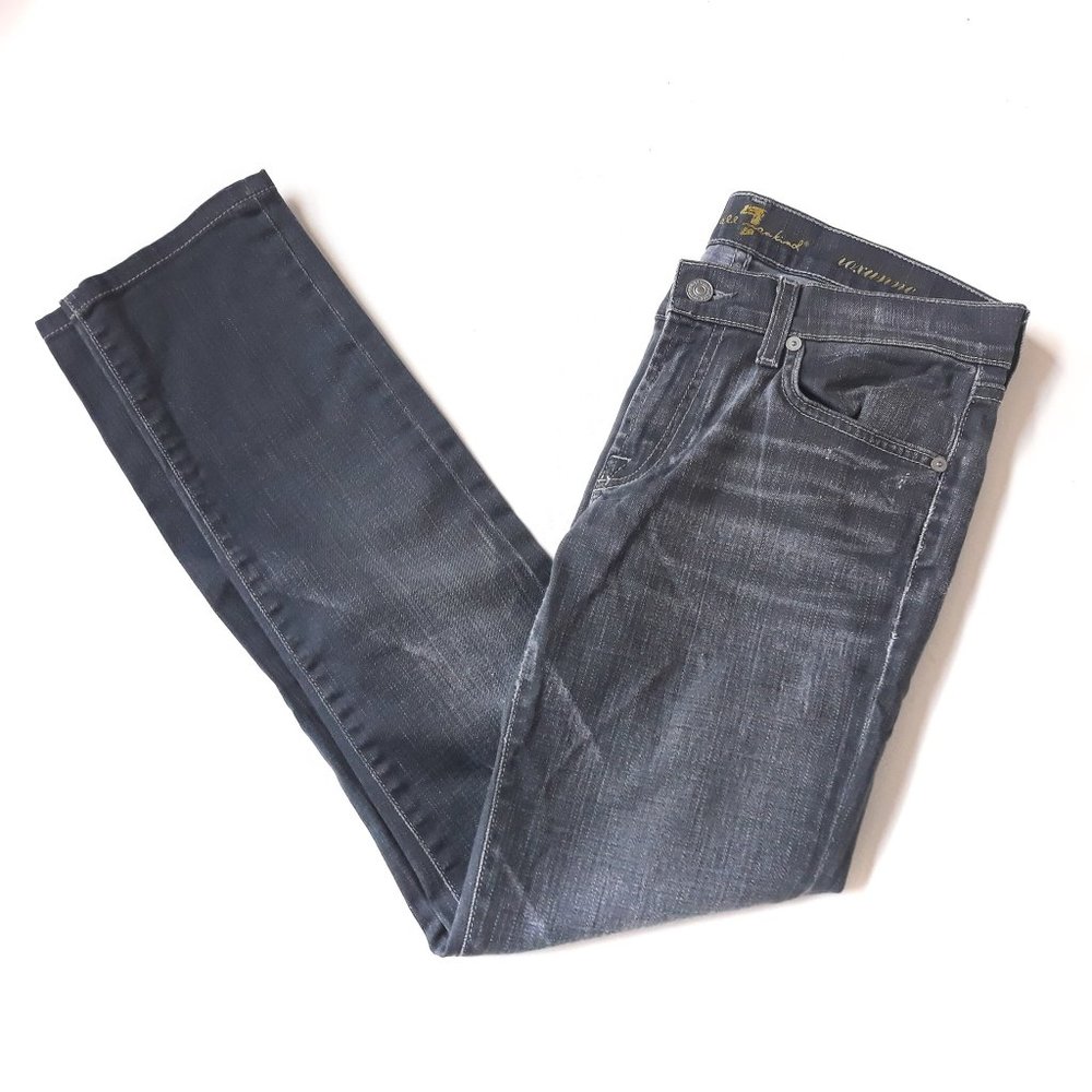 7 FOR ALL MANKIND Grey Distressed Skinny Jeans
